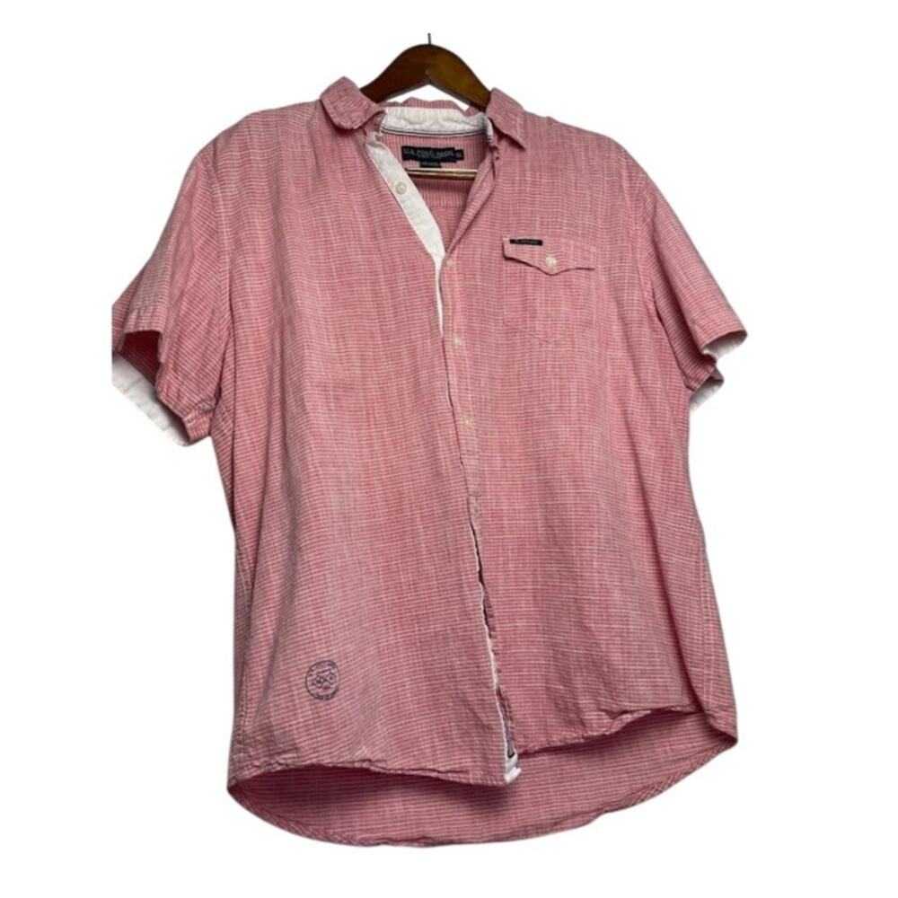 U.S. Polo Assn. Mens Button Up Shirt Striped Cotton Short Sleeve Casual Size XL